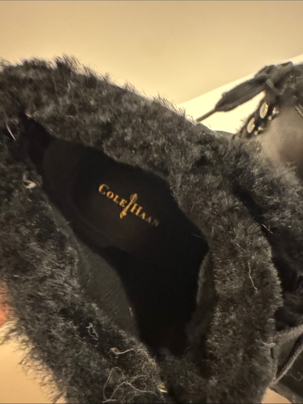 Cole Haan Waterproof Henson Black Leather Shearling Bootie Shoes - Picture 7 of 8
